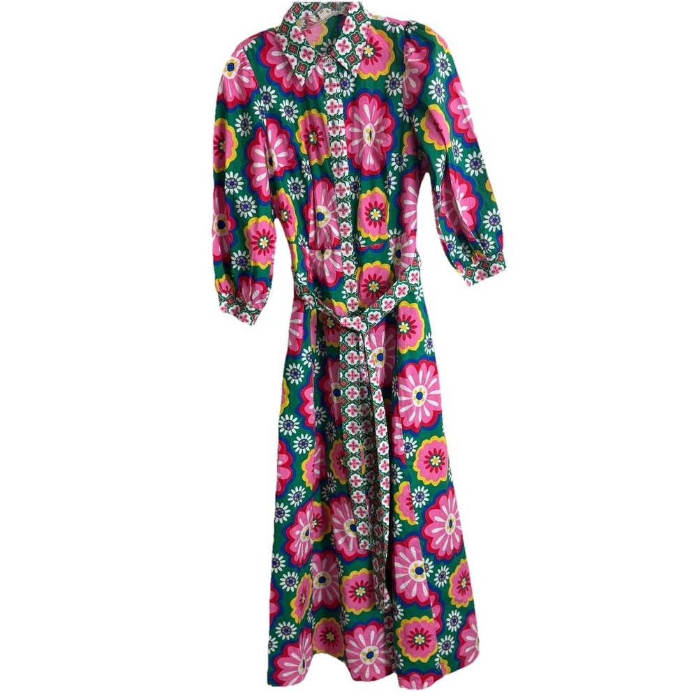 Boden Clara Cotton Maxi Shirt Dress US 8 Pink Flower Power Barbiecore Brand NEW - Picture 2 of 11